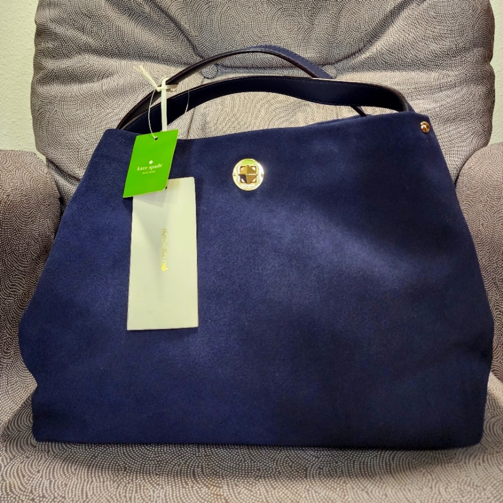 KATE SPADE WILLA STARDUST SUEDE HOBO BAG - MIDNIGHT BLUE